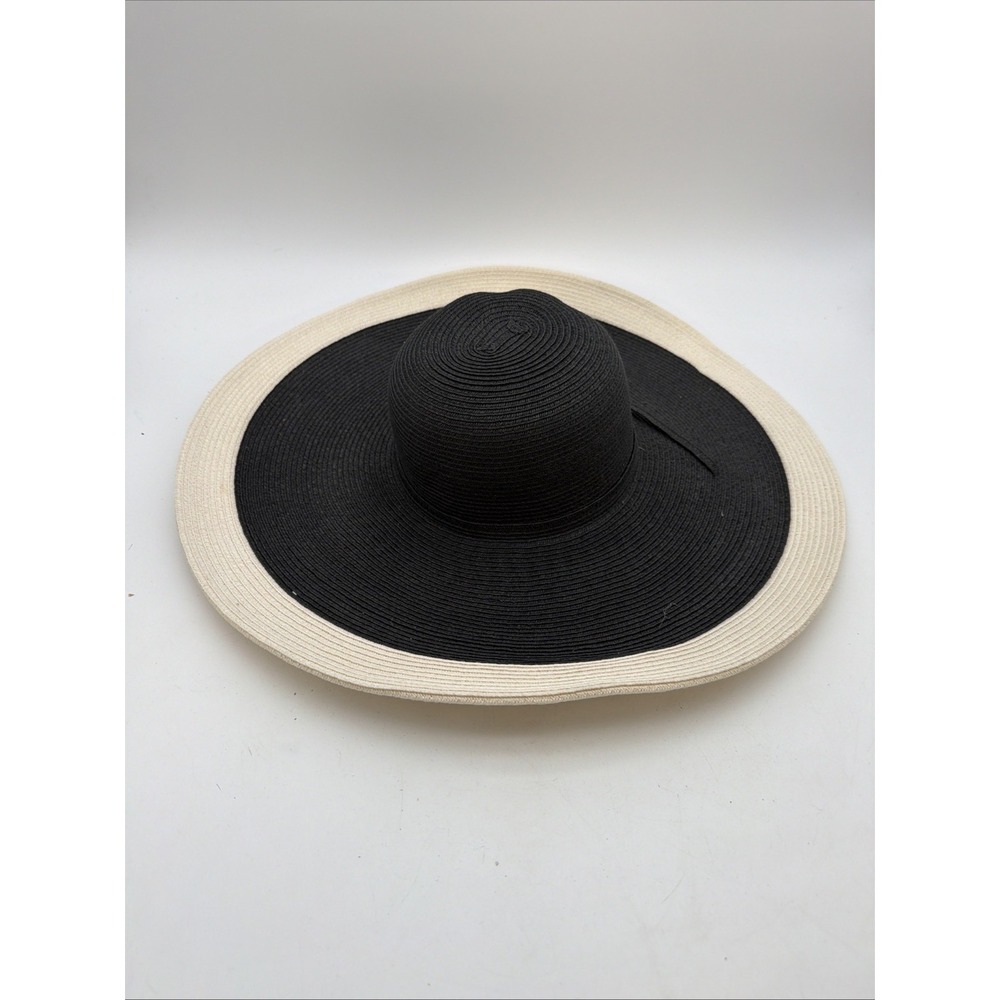 black floppy summer sun hat with a wide white-trimmed brim Chico's